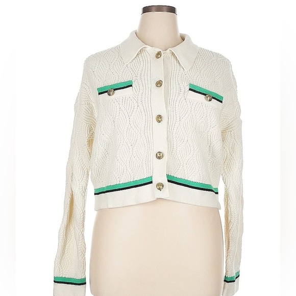 Marled Cream green Stripe Knitted Sweater Size XL